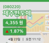 [제주반도체주가] 23일 이시각 현재  4,355원
