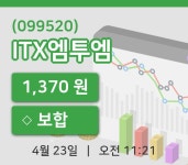 [ITX엠투엠주가] 11시 21분 현재 1,370원