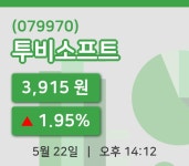 [투비소프트주가] 22일 이시각 현재  3,915원
