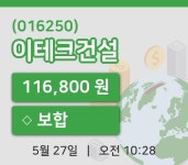 [이테크건설주가] 27일 10시 28분 현재 116,800원
