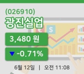 [광진실업주가] 12일 이시각 현재  3,480원