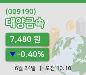 [대양금속주가] 24일 10시 10분 현재 7,480원