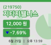 [지티지웰니스주가] 25일 13시 59분 현재 12,000원