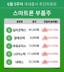 [주간 증시] 6월 5주차 스마트폰 부품주 업종 주간 증시 : 실리콘웍스, 알에프텍, 파워로직스, LG이노텍, 네패스 등 강세