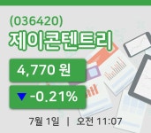 [제이콘텐트리주가] 11시 07분 현재 4,770원