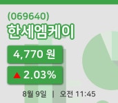 [한세엠케이주가] 9일 이시각 현재  4,770원