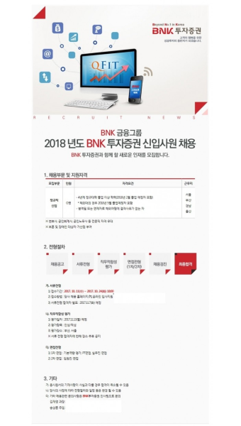 BNK투자증권, 2018년도 대졸 신입사원 채용…24일 서류 마감