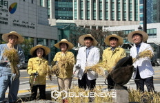 도심 한복판 병원에서 벼 수확...고양시 국립암센터, 벼 베기 눈길
