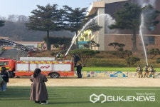 괴산 동인초등학교, 화재 대피 합동 소방훈련 실시
