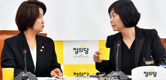 대화하는 이정미 정의당 대표와 이은주 원내대표