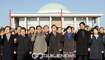 국회 앞에서 '윤석열 탄핵' 외치는 더불어민주당