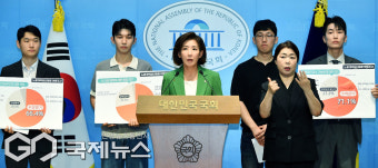 노란봉투법 반대 기자회견하는 노동개혁청년행동과 나경원 의원