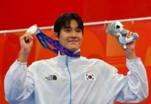 김영범, 아시안게임 남자 자유형 50m 금메달… 지유찬도 동메달