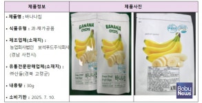 살충제 성분 초과 검출 바나나칩, 판매 중단·회수