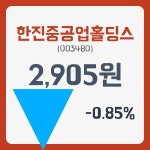 한진중공업홀딩스 주가및 오늘거래가는? 2일  현재 2905원  및 증권 차트 분석