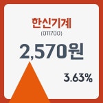 한신기계주가 3월 4일 현재 2570원  & 주가 정보