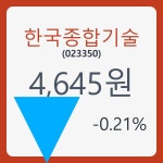 한국종합기술 주가& 증권시세 8일  현재 4645원  및 증권차트
