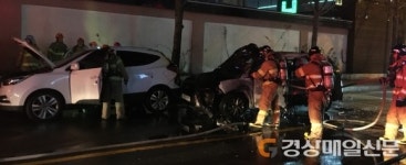 <르포 - 포항 희망대로 심야 교통사고 현장> 음주운전 그리고 불법주차…결말은 차량 전소