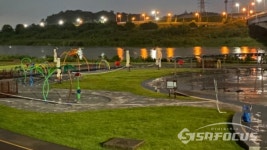 파주시, 물에 잠긴 금촌2동 곡릉천 분수대
