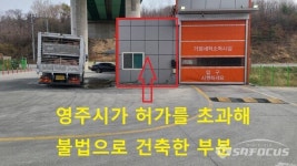 [현장] 영주시 거점소독시설···도로점용 허가면적 초과 설치 논란