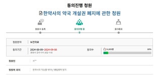 한약사 약국 개설권 폐지 청원합니다 3일만 5천명 돌파