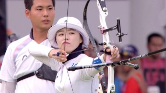 한국 양궁 선수, 파리 앵발리드 8강 진출！화이팅!