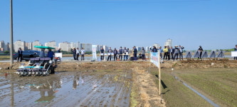 아산시, 권곡동에서 벼 직파 시연회 개최