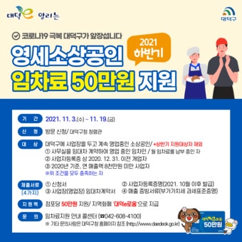 대전 대덕구, 하반기 영세소상공인 임차료 50만원 지원
