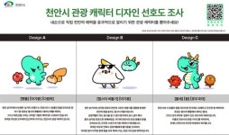 천안시 관광캐릭터 뽑아주세요...온오프라인 선호도 조사