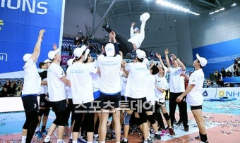 [ST포토]현대캐피탈 '최태웅 감독을 높이 들어라'