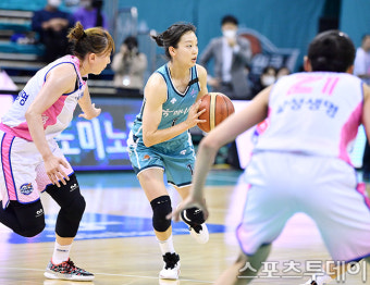 [ST포토] 하나원큐 신지현, '돌파구를 찾아'
