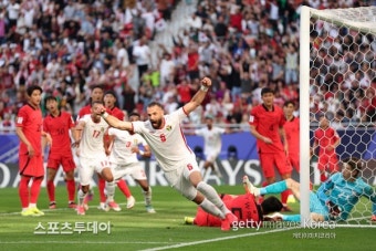 '아뿔싸' 클린스만호, 요르단의 기세에 동점골 허용