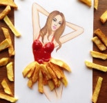딸기-파스타 면-사탕을 이용해 만든 그림
