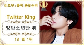 [트위터 리트윗종합순위] 방탄소년단 뷔 13회째 1위, 2위 방탄소년단 지민에 59회 앞서…3위 방탄소년단 정국·4위 임영웅·5위 엑소
