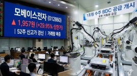 모베이스전자, 로봇 테마 및 1조 규모 공급 개시에 29% 상한가… 52주 신고가 경신