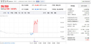 동양고속 주가, 6월 23일 장중 장중 한때 상한가, 39,150원 22.92% 상승