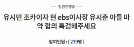  유시춘, 아들 대마초 밀반입 구속에 국민청원 등장 특검 해달라 