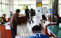 [TF포토] 투표율 최저 대구, 비가 그쳐도 한산한 투표소