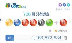 726회 로또 당첨번호! 로또 1등 비밀 5 이상은 없다