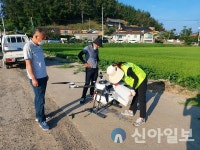 창원청년농업 방제단, 드론 활용 농작물 공동방제 실시