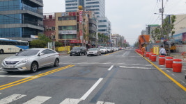 포항 고속버스터미널 앞 도로 침하 응급복구 완료