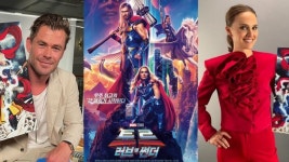 토르: 러브앤 썬더 크리스 헴스워스와 나탈리 포트만이 흑요석 작가의 한복 일러스트 포스터 인증샷을 찍었다