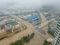 충북 청주지역 200mm폭우, 하천 범람 옥산(부산)휴게소 진입통제