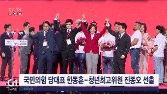 국민의힘 당대표 한동훈-청년최고위원 진종오 선출