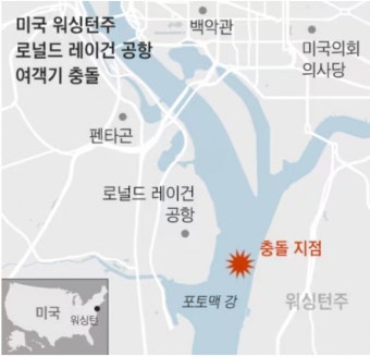 美워싱턴서 64명 탄 여객기, 軍헬기와 충돌 후 추락