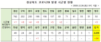 경북 코로나19 신규 확진자 34명 발생 누적 2228명