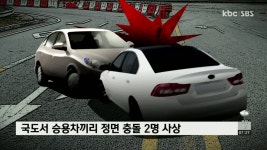 국도서 승용차끼리 정면 충돌 2명 사상