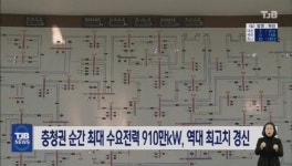 충청권 순간 최대 수요전력 910만kW., 역대 최고치 경신