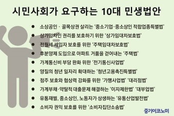 시민사회, 국회는 10대 민생법안 즉각 처리하라!