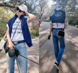채정안, 비온 뒤 반팔! 반려견과 싱그러운 꾸안꾸 산책 패션